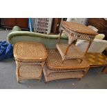 PAIR OF WICKER LAMP TABLES AND A SIMILAR COFFEE TABLE (3)