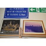 SOUTH EAST ASIAN PICTURE OF A DRAGON BOAT, FRAMED AND GLAZED, TOGETHER WITH A PHOTO OF FIGURES IN