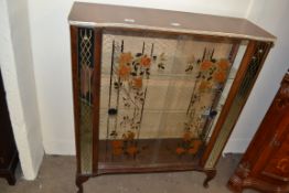 RETRO MID CENTURY DISPLAY CABINET WITH FLORAL DECORATED GLASS DOORS, 91CM WIDE