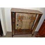 RETRO MID CENTURY DISPLAY CABINET WITH FLORAL DECORATED GLASS DOORS, 91CM WIDE