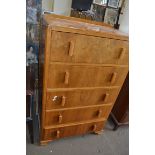 ART DECO STYLE WALNUT VENEERED FIVE DRAWER CHEST, 103CM HIGH