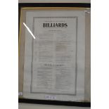 THE RULES OF THE GAME OF BILLIARDS IN EBONISED FRAME, 86CM HIGH