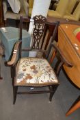 LATE 19TH CENTURY MAHOGANY FRAMED SIDE CHAIR WITH FLORAL UPHOLSTERED SEAT