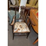 LATE 19TH CENTURY MAHOGANY FRAMED SIDE CHAIR WITH FLORAL UPHOLSTERED SEAT