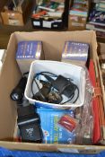 BOX OF BEER MATS, SMALL SONY DIGITAL CAMERA ETC