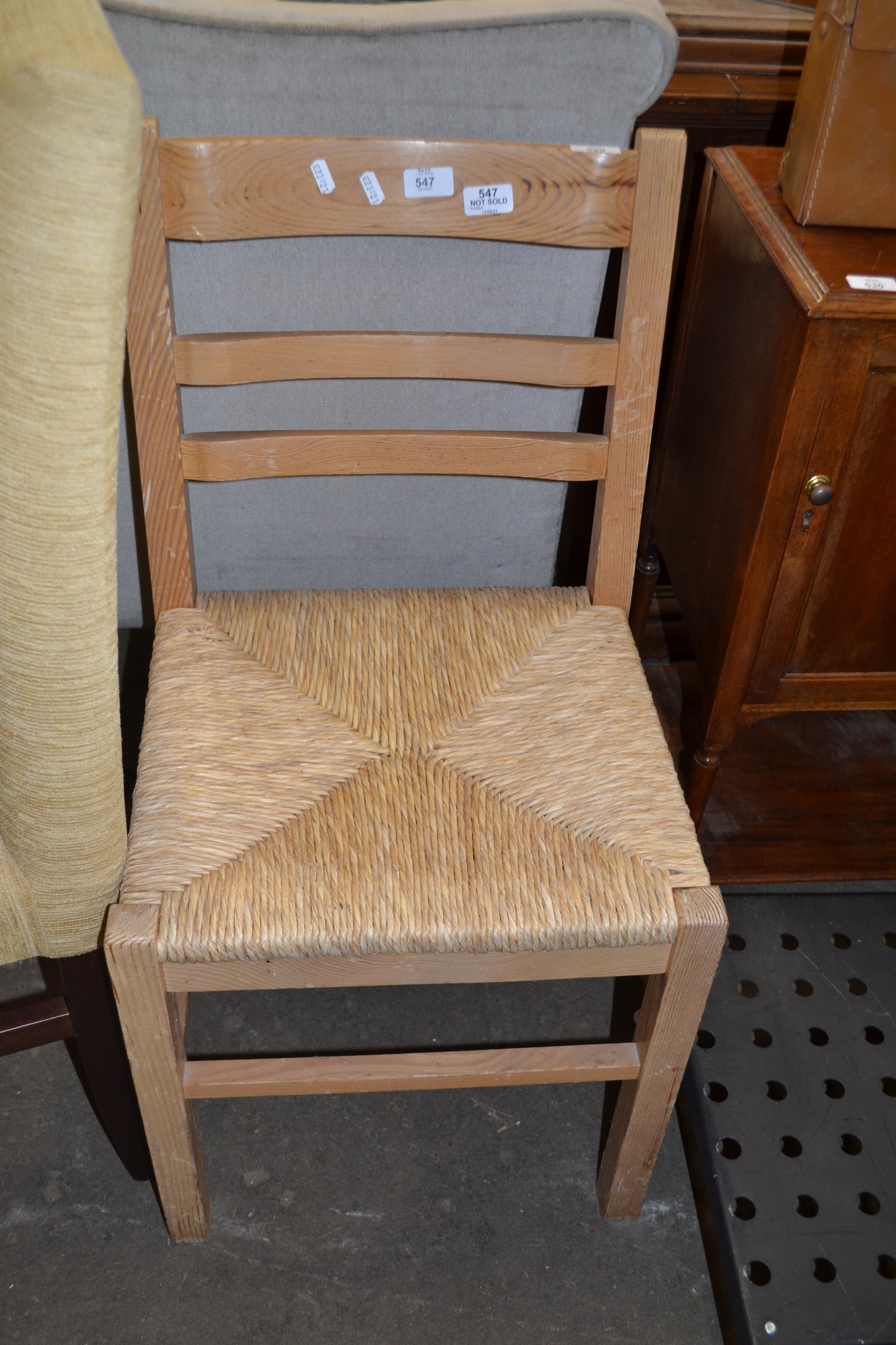 PINE FRAMED RUSH SEATED KITCHEN CHAIR