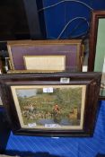 MIXED LOT: FRAMED PRINTS TO INCLUDE HUNTING SCENE, STRATFORD, BOW BRIDGE ETC