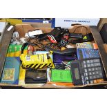 BOX OF MIXED ITEMS - CALCULATORS, SUNDRIES ETC