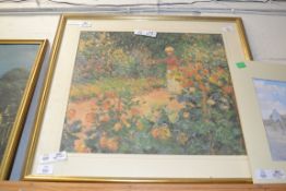 COLOURED PRINT AFTER CLAUDE MONET, 64CM WIDE, FRAMED AND GLAZED