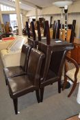 SET OF SIX MODERN BROWN LEATHER UPHOLSTERED DINING CHAIRS