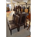 SET OF SIX MODERN BROWN LEATHER UPHOLSTERED DINING CHAIRS