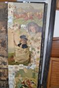 TWO FOLDING SCREENS WITH VICTORIAN DECOUPAGE FINISH (FIVE SECTIONS A/F)
