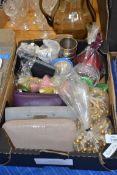 BOX OF MIXED ITEMS TO INCLUDE PURSES, CANDLES ETC