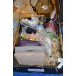 BOX OF MIXED ITEMS TO INCLUDE PURSES, CANDLES ETC