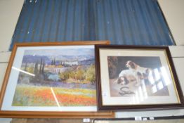 COLOURED PRINT - SUNLIGHT ON THE POPPY FIELD AFTER MALVA TOGETHER WITH A FRAMED PRINT OF DOGS (2)