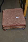 SMALL MAHOGANY FRAMED FOOT STOOL, 33CM WIDE