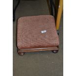 SMALL MAHOGANY FRAMED FOOT STOOL, 33CM WIDE