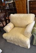 ARMCHAIR WITH YELLOW UPHOLSTERED LOOSE CUSHIONS