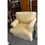 ARMCHAIR WITH YELLOW UPHOLSTERED LOOSE CUSHIONS