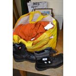 MIXED LOT OF AS NEW WORK BOOTS, HI-VIS JACKET AND OVERALLS
