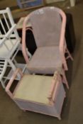 LLOYD LOOM STYLE PINK PAINTED CHAIR AND STOOL (2)