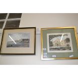 TWO COLOURED PRINTS, THE TEXAS ALAMO AND THE VIEW OF SOMERSET PLACE, THE ADELPHI , BOTH FRAMED AND