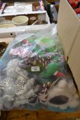 BOX OF DOG TOYS, DOG LEADS ETC