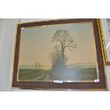 AFTER COULSON, COLOURED PRINT, COUNTRYSIDE SCENE, FRAMED, 93CM WIDE