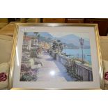 ARTHUR BETRENS COLOURED PRINT, BAY SCENE, FRAMED AND GLAZED, 99CM WIDE