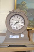 MODERN MANTEL CLOCK IN SHABBY CHIC PAINTED WOODEN CASE