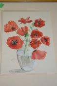 POPPIES WATERCOLOUR, FRAMED AND GLAZED, 53CM HIGH