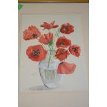 POPPIES WATERCOLOUR, FRAMED AND GLAZED, 53CM HIGH