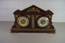 LATE 19TH/EARLY 20TH CENTURY FRENCH MAHOGANY CASED CLOCK, THERMOMETER AND ANEROID BAROMETER