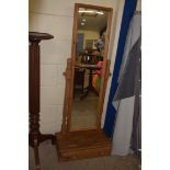 20TH CENTURY PINE FRAMED CHEVAL MIRROR WITH DRAWER BASE