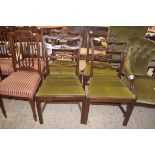 SET OF FOUR 19TH CENTURY MAHOGANY FRAMED BAR BACK DINING CHAIRS WITH GREEN PUSH OUT SEATS