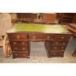20TH CENTURY TWIN PEDESTAL OFFICE DESK WITH GREEN INSET LEATHER TOP, 135CM WIDE
