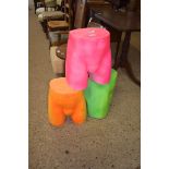 THREE FLUORESCENT PAINTED LOWER TORSO SWIMSUIT MANNEQUINS (MALE) 38CM HIGH