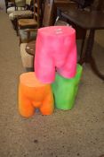 THREE FLUORESCENT PAINTED LOWER TORSO SWIMSUIT MANNEQUINS (MALE) 38CM HIGH