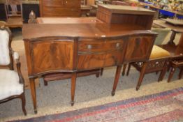 REPRODUCTION MAHOGANY SERPENTINE FRONT SIDEBOARD WITH TWO DOORS AND TWO DRAWERS, 151CM WIDE