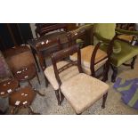 SET OF FOUR VICTORIAN MAHOGANY FRAMED DINING CHAIRS WITH TURNED FRONT LEGS AND FLORAL UPHOLSTERED