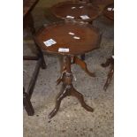 SMALL REPRODUCTION MAHOGANY WINE TABLE WITH PIE CRUST EDGE TOP AND TRIPOD BASE, 52CM HIGH