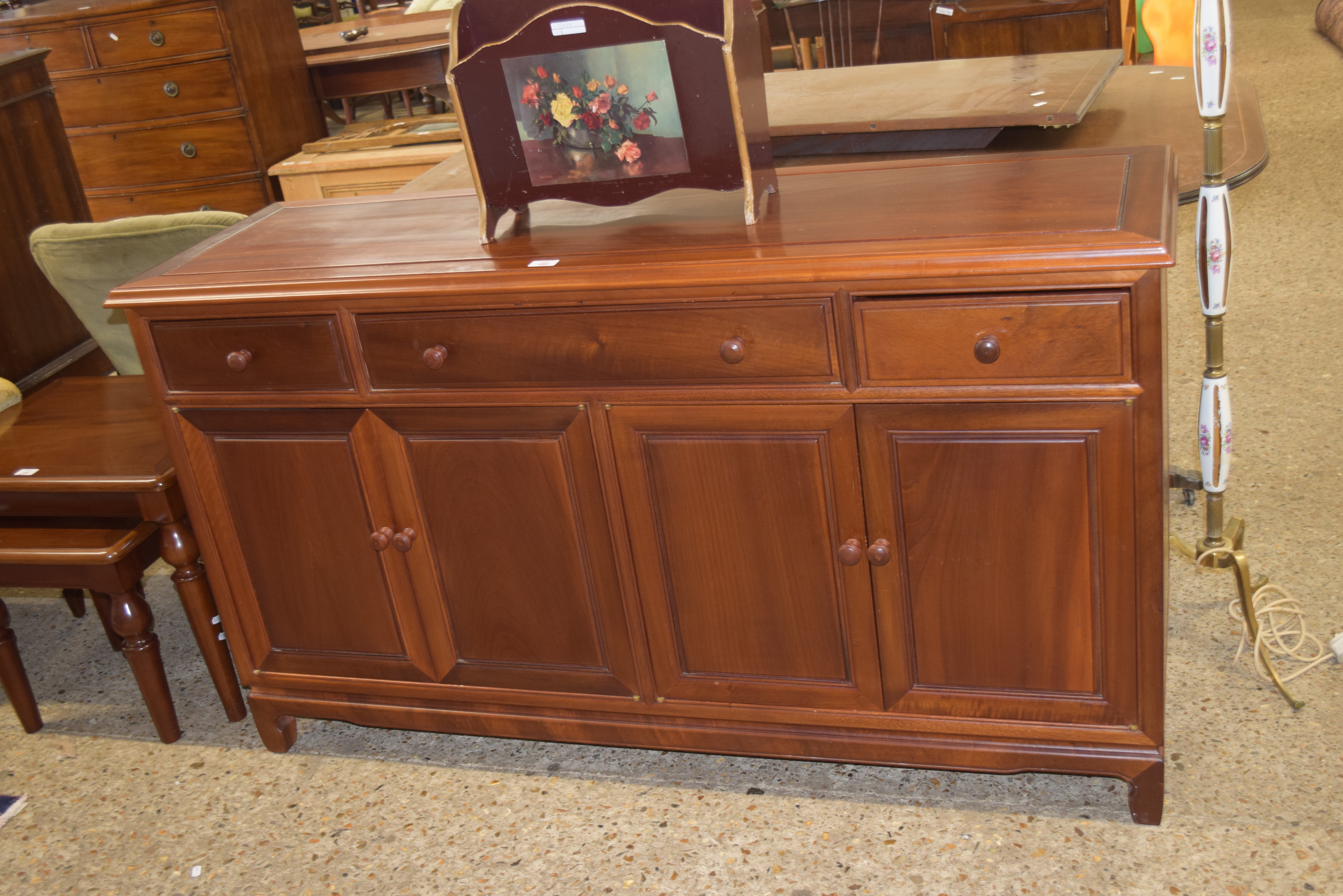 MODERN HARDWOOD SIDEBOARD WITH THREE DRAWERS AND FOUR DOORS, 149CM WIDE