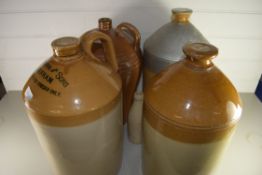 MIXED LOT OF STONEWARE FLAGONS TO INCLUDE KINGHAM & SONS AND BARWELL PLUS A FURTHER SMALL PORTER