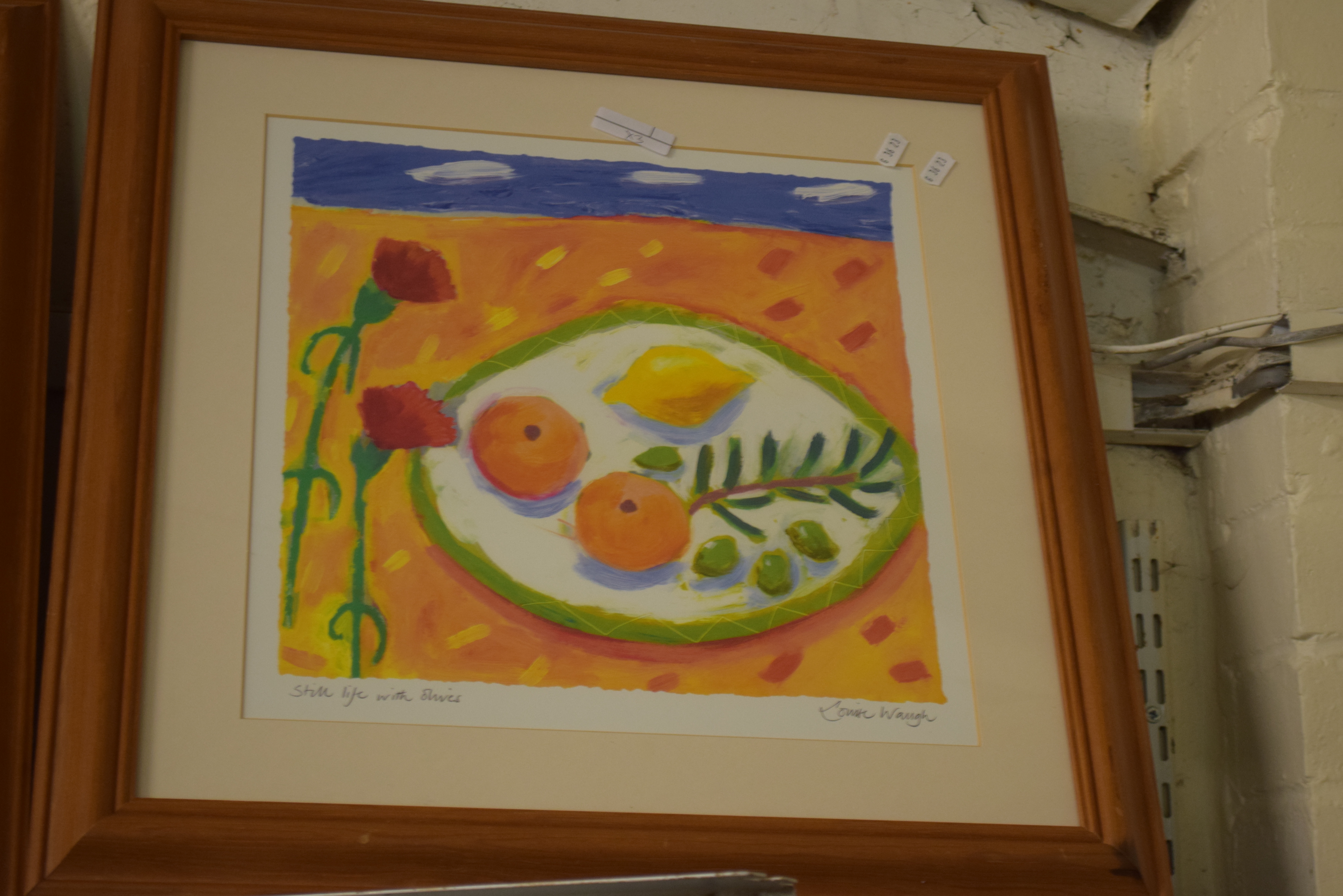 LOUISE WAUGH, THREE COLOURED PRINTS "THE BLUE TABLE", "STILL LIFE WITH OLIVES" AND "FIGS, WINE AND A - Image 3 of 3