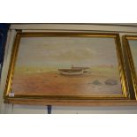 JOHN G MACE, ALDBOROUGH BEACH, SUFFOLK, OIL ON BOARD, GILT FRAMED, 28CM WIDE