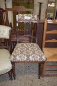 LATE VICTORIAN SIDE CHAIR WITH CARVED SHOWOOD FRAME AND FLORAL UPHOLSTERY