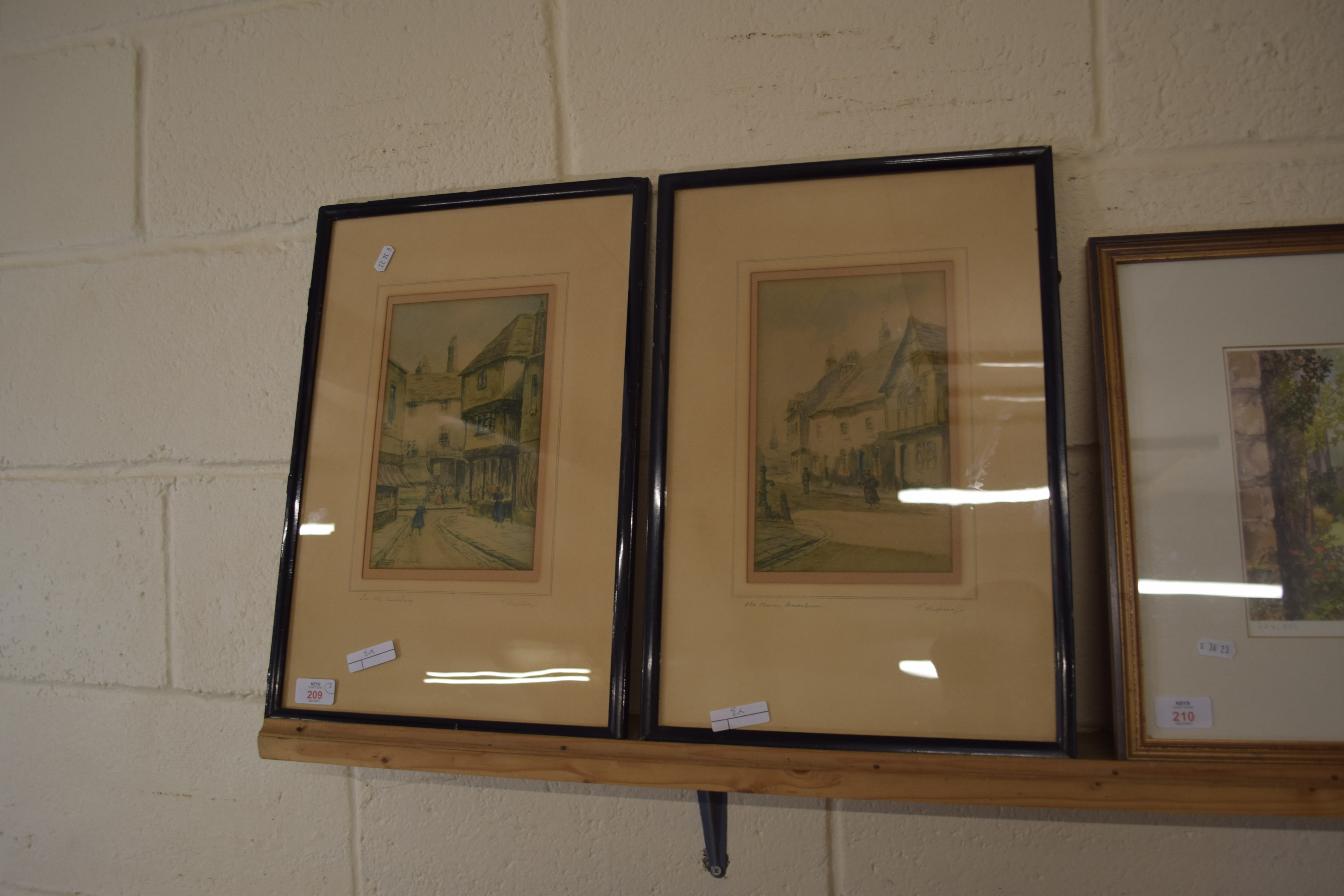 AFTER T WAGHORN, THREE COLOURED PRINTS, OLD HOUSES AMERSHAM AND IN OLD CANTERBURY, FRAMED AND GLAZED - Image 2 of 2