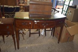 19TH CENTURY MAHOGANY BOW FRONT SIDE TABLE WITH ONE LONG AND TWO SHORT DRAWERS RAISED ON TAPERING