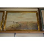 JOHN G MACE, OLD HARBOUR, WALBERSWICK, OIL ON BOARD, GILT FRAMED, 82CM WIDE