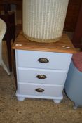 PAINTED PINE THREE DRAWER BEDSIDE CABINET, 44CM WIDE